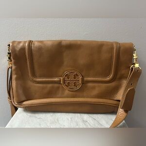 Tory Burch Amanda fold over crossbody purse, Tan